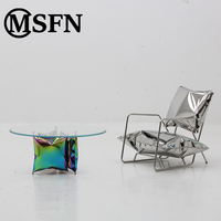 Table basse MSFN en acier inoxydable avec plateau en verre transparent, design moderne, table de salon durable
