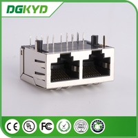 Connecteur modulaire réseau 1X2 double port 8P8C 6P6C Ethernet femelle RJ45 Jack LED jaune/vert PA46 boîtier en polyester doré