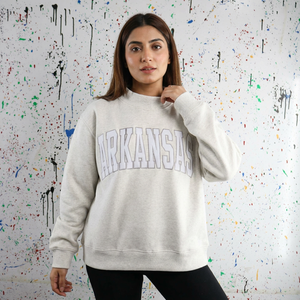 JAGS Ash Grey <b>Mock</b> <b>Neck</b> Sweatshirt 100% Cotton Applique Embroidery wide <b>neck</b> Sweatshirt sorority wear Finer Threads - Product Image 1