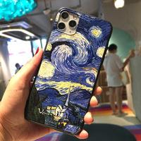 Étui Rétro pour iPhone 17/16/15 Pro, Motif Peinture à l'Huile Van Gogh en Relief, Coque Souple en TPU Givré Antichoc, Kit de Nettoyage Inclus