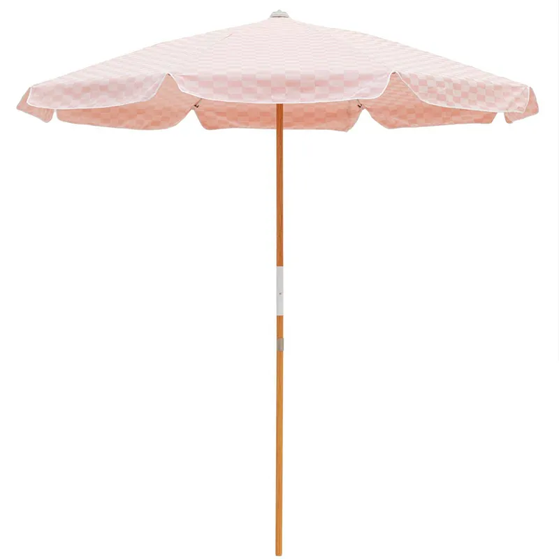 Groothandel Zomer Winddicht Grote Luxe Strandparasols Buiten Houten Paal Roze Strandparasol