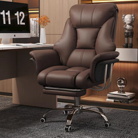 Chaise de bureau ergonomique de luxe moderne à dossier haut, confortable, en cuir PU noir, réglable, avec repose-pieds