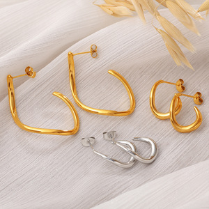 Pendientes de Aro Geométricos de Forma Irregular en Oro, Plata y Acero Inoxidable para Uso Diario Unisex - Product Image 3