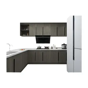 Usa Italy China kabinet dapur papan Modern desain kayu hitam mewah gaya Eropa Walnut lengkap rumah Italia