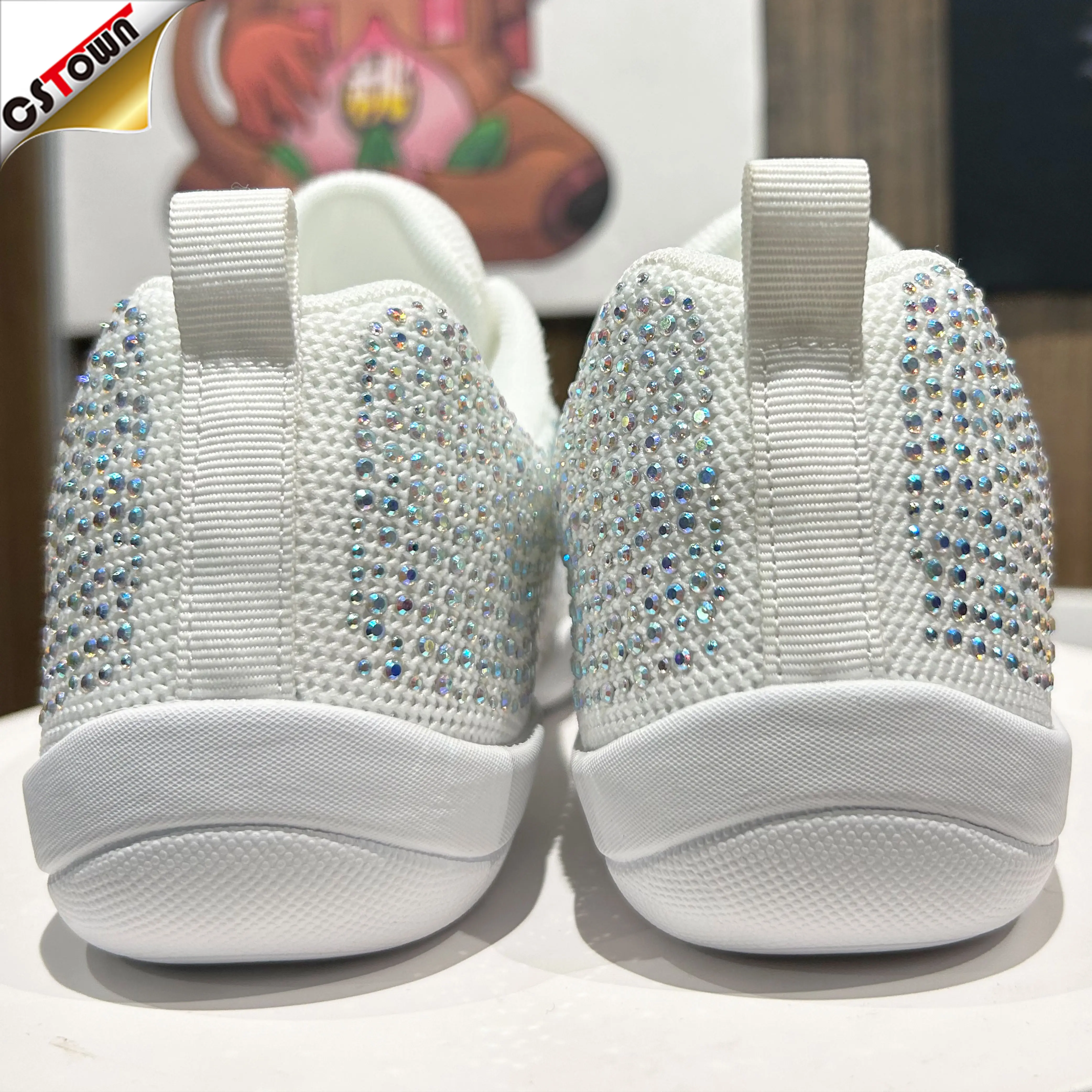 Women'S White Rhinestone Cheerleader Shoes Bling Sneakers