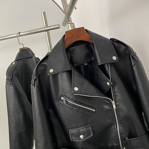 <span class=keywords><strong>Giacca</strong></span> corta Vintage da donna ampia in finta pelle sintetica con cintura <span class=keywords><strong>giacca</strong></span> da <span class=keywords><strong>Moto</strong></span> da donna con cerniera retrò <span class=keywords><strong>Moto</strong></span> cappotto da motociclista - Product Image 2