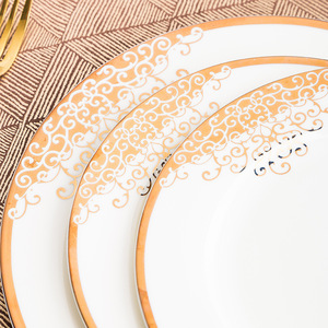 Juego de <span class=keywords><strong>Vajilla</strong></span> de Lujo de Cerámica Estilo Europeo con Borde Dorado y Relieve, Cubertería de Porcelana para Hogares, Restaurantes y Regalos - Product Image 5