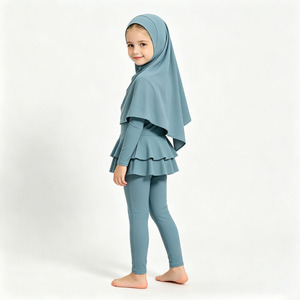 Kids <b>Modest</b> Swimwear 3PCS Full Coverage Swimsuit with Hijab Long Sleeve Girls Beach Swim <b>Set</b> - Product Image 3
