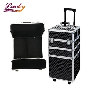 <span class=keywords><strong>Valise</strong></span> de beauté à roulettes 3-en-1 en aluminium, design diamant, pour maquillage et <span class=keywords><strong>coiffure</strong></span> - Product Image 1