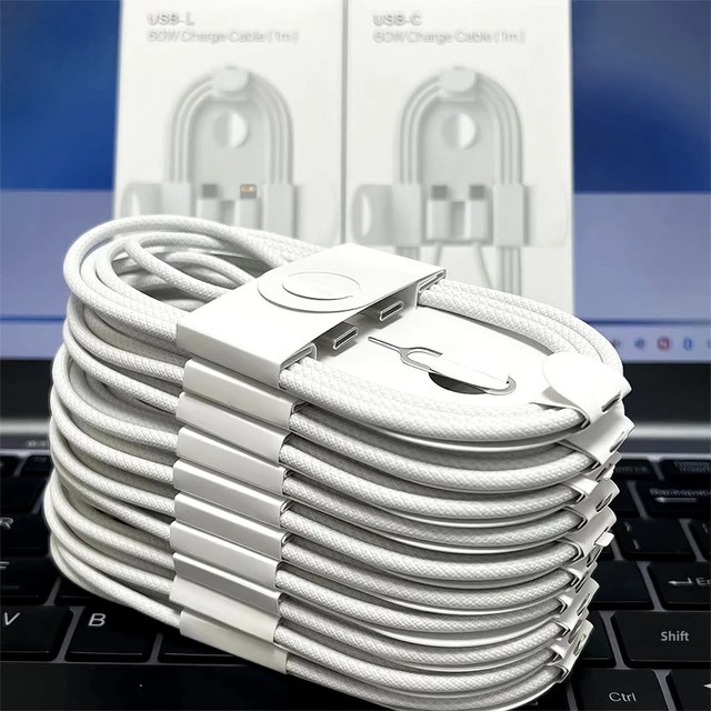 60W Type-C Braided Fast Charging & Data Transmission Cable for iPhone Mobile Phones with Device Connection