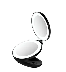 Mode Reizen Tri-Fold Compact Vergrootglas Cosmetische Spiegel X10 + 10x Vergrootglas Led Spiegel Met Licht