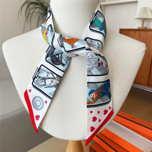 Pañuelo de seda 100% de 5*86 cm para el cuello, con impresión personalizada, al por mayor, de diseñador, elegante, para mujer, para la cabeza, para viaje, Twillies - Product Image 3
