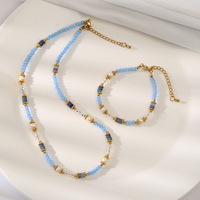 Ensemble de bijoux faits à la main en aventurine bleue, quartz clair, perles d'eau douce, hypoallergénique, pierre naturelle, collier, bracelet