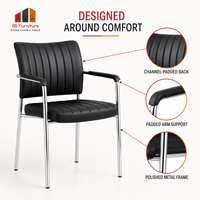 Chaise de bureau en cuir PU noir avec accoudoirs, structure métallique stable, empilable, siège de conférence pour salle de réunion, zone de réception