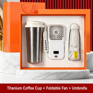 Mug isotherme de luxe en titane pur 500 ml, Ventilateur de cou USB pliable 6 heures 3000 mAh, Parapluie anti-UV pliable 5 sections, Essentiels de voyage - Product Image 2