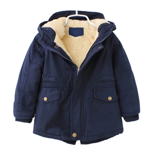 Ventes <span class=keywords><strong>en</strong></span> gros de manteaux <span class=keywords><strong>en</strong></span> polaire pour enfants garçons, couleur marine, à capuche, fermeture éclair, écologiques, coupe-vent, parkas épaisses pour l'hiver, 2-7 ans - Product Image 1