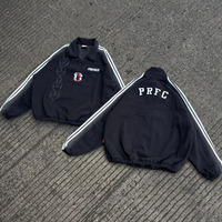 Veste de survêtement coupe courte en nylon avec logo personnalisé, col montant, coupe-vent, broderie de logo, manteau universitaire imprimé, vêtement d'extérieur rétro pour club