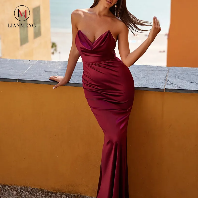 LIANMENG B764 Evening Wedding Dresses Party Guest New Arrival Red Sexy Maxi Dress