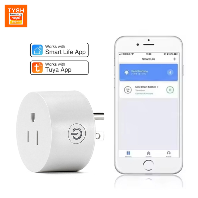 Tuya 10A 15A TYSH Us Alexa Google Home Wall Smart Socket Remote Control Timing Function Mini Wifi Smart Plug