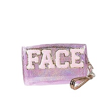 Fermeture à glissière cosmétique transparente en PVC à la mode pour sac de toilette à paillettes poignée pochette de maquillage holographique irisée pour salle de bain