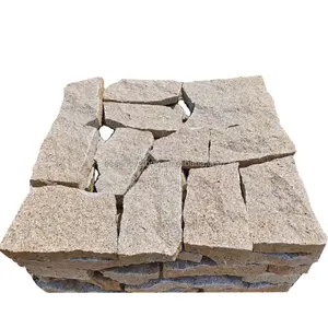 Batu Paving gila granit krem bentuk tidak beraturan, pelapis lanskap luar ruangan untuk trotoar teras taman, murah kuning