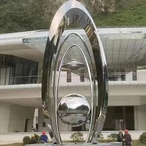 Escultura contemporánea de acero inoxidable con acabado de espejo, personalizada para exteriores de edificios, diseño anticorrosión - Product Image 2
