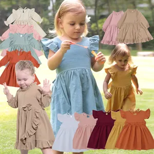 Vestido de linho para meninas, vestido de algodão para bebê do sexo feminino menina verão 2019