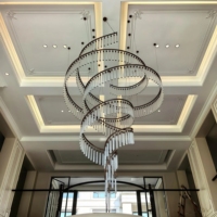 JYLIGHTING Lustre de luxe vertical long sur mesure en cristal, design sinusoïdal hélicoïdal tourbillonnant, pour escalier et plafond haut