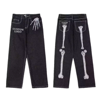 Jeans Homme Taille Mi-Haute Coupe Droite Baggy en Denim Délavé Brodé, Nouvelle Collection, Qualité Supérieure, Style Streetwear, Personnalisable OEM/ODM