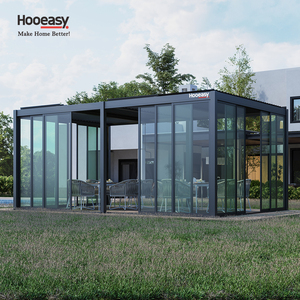 Pérgola de Aluminio Hooeasy para Jardín, con Techo de Láminas Ajustables, Puertas Corredizas de Vidrio, Impermeable, Modelo 9610 - Product Image 2