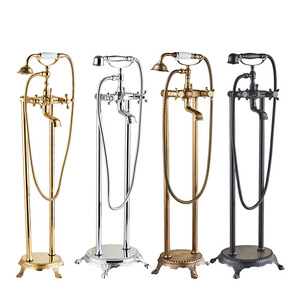 Ensemble de robinets de baignoire en laiton doré noir et antique, seau en bois froid et chaud, pommeau de douche style téléphone - Product Image 5