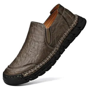 공장 공급 맞춤형 로고 4 계절 경량 손으로 만든 정품 가죽 운전 신발 패션 남성 로퍼 신발