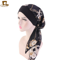 Nouveau motif soyeux pré-cravate couverture de cheveux bandeau Bandana Polyester cheveux accessoires Hijab Turban pour les femmes