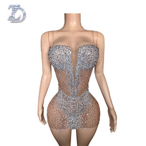 فستان سهرة فضي قصير فاخر من ZD لعام 2025 للبالغات، ضيق ومزين بكريستالات ثقيلة وأحجار الراين، بخصر طبيعي وظهر مكشوف وبدون أكمام، مثير - Product Image 1