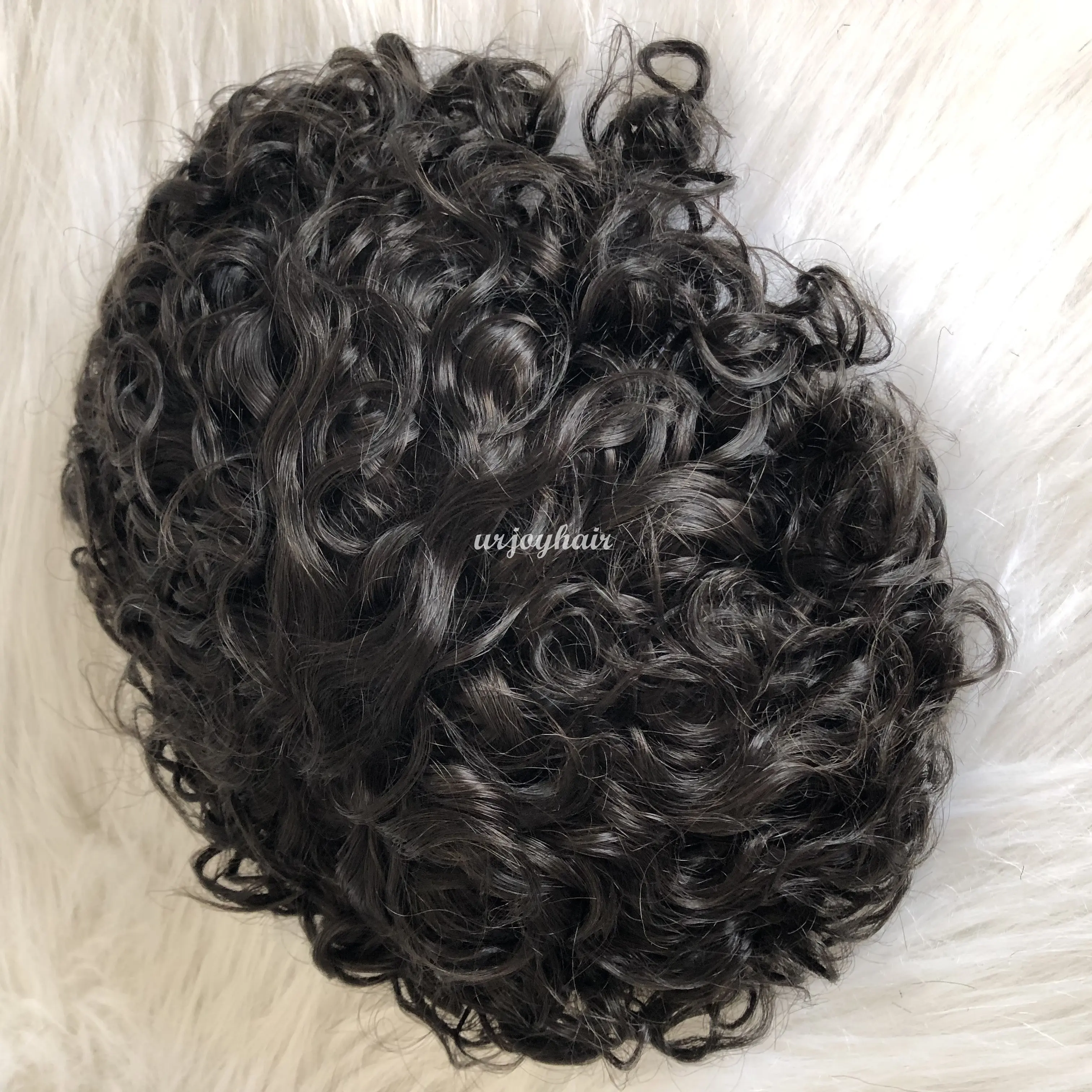 Natural color Thin Breathable 8X10 Skin Base Human Hair piece Replacement System loose curly Men Toupee