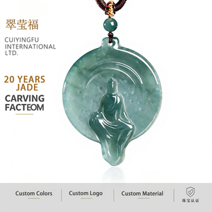 Pendentif Bouddha en Jadeite Naturelle Bleu Eau UNISEXE Design Original Bouddhisme Cadeau avec Certificat d'Expertise FG28 - Product Image 1