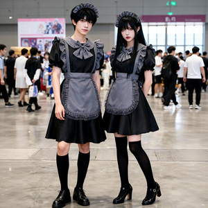 ชุดคอสเพลย์สาวใช้สไตล์โลลิต้าสีดำสำหรับผู้ชาย แต่งคอปกปีเตอร์แพนและผ้ากันเปื้อนระบาย - Product Image 2