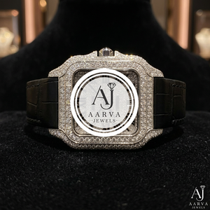 AARVA JEWELS – montre de luxe pour hommes, boîtier carré en acier inoxydable, avec lunette en diamant Miyota, bracelet en cuir noir, 20mm, analogique, à Quartz, avec boîte - Product Image 1