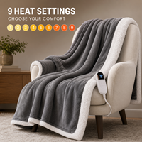 Plaid électrique personnalisé en flanelle sherpa gris de luxe, lavable, 50x60 pouces, 9 niveaux de chauffage, protection contre la surchauffe