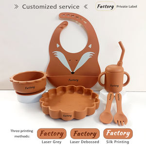0-8 Jahre Kleinkind Silikon Geschirr Fütterung sset Baby Teller Schüssel Silikon Babero und Stroh Tasse mit Deckel Custom Logo - Product Image 3