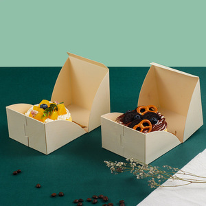 Hot Sales Biodegradable Container Natural Wood Material Pastry Cake Flip-open Box Wooden Dessert Box