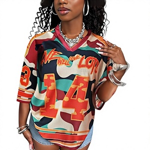 Unisex V-Neck Mesh Jersey Short Sleeve Loose Fit Breathable Summer Sportswear with Team Numbers Print Pattern 100% Polyester - Product Image 4