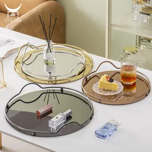 Stainless steel decorative storage luxury vanity tray, perfume & jewelry tray, metal mirror serving tray