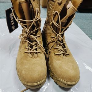 Botas de lona DFA120 color caqui y negro con rayas reforzadas y cremallera lateral en las mangas, botas de lona para bosque y jungla. - Product Image 4