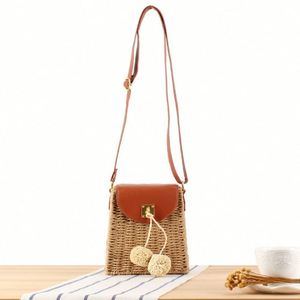 Vintage Women's <b>Mini</b> Shoulder Bag Rope Ball Crossbody Woven with Tassel Decoration Simple Beach Holiday Casual Style - Product Image 1