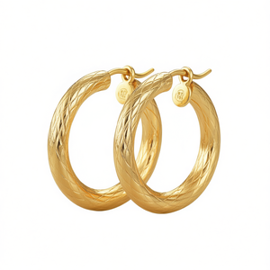 Orecchini a Cerchio Dorati in Oro Massiccio 18K, Gioielli Classici da Donna per Uso Quotidiano - Product Image 1