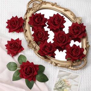 Tête de rose artificielle en velours de 7,5 cm, grande rose en forme de corne, accessoires pour épingles à cheveux DIY, arrangements floraux pour murs, modèle 105, flocage - Product Image 1