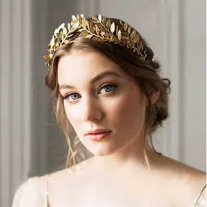 Baroque gold leaf crown tiara golden leaf tiara accessori per capelli corona per capelli da donna in metallo