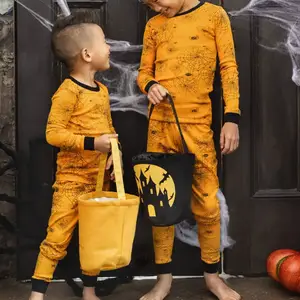 Halloween trick or treat family matching 100% organic cotton bamboo newborn pajamas mommy and me baby boys clothes