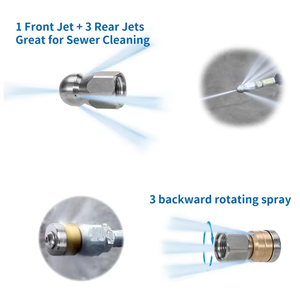 Tuyau de nettoyage haute pression OEM 15m 5800psi avec kit de buses de drainage <span class=keywords><strong>1</strong></span>/4 pouce (<span class=keywords><strong>1</strong></span> avant, 3 arrière) pour voitures - Product Image 4